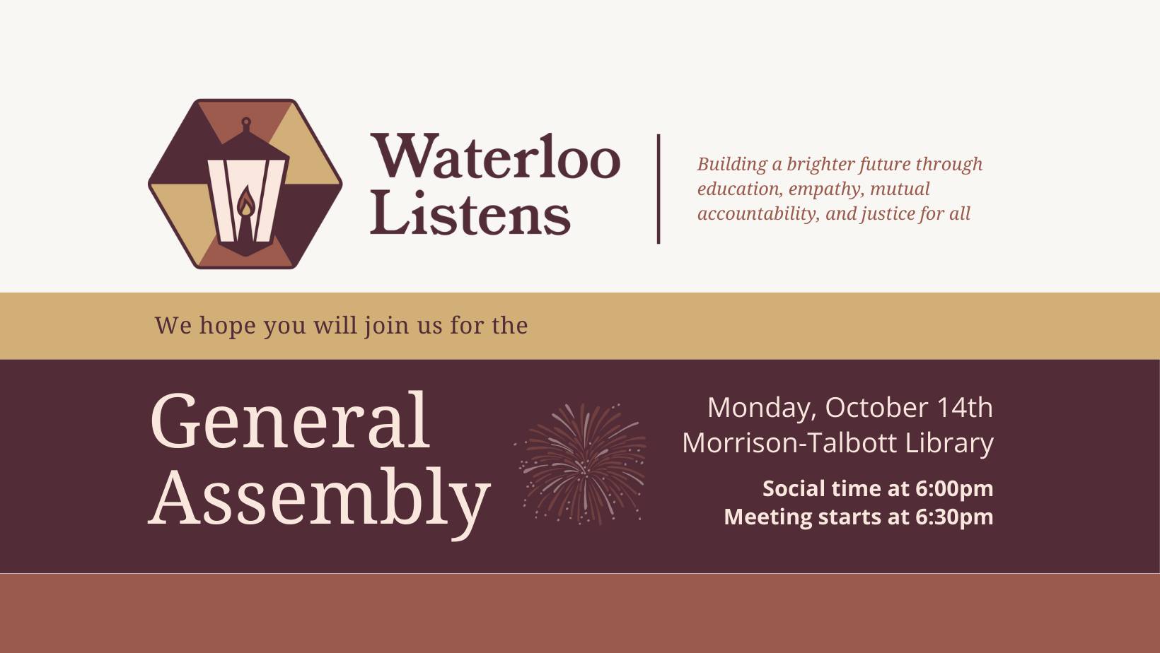 We hope you join us for the General Assembly on Monday, October 14th, 2024 at the Morrison-Talbott Library.