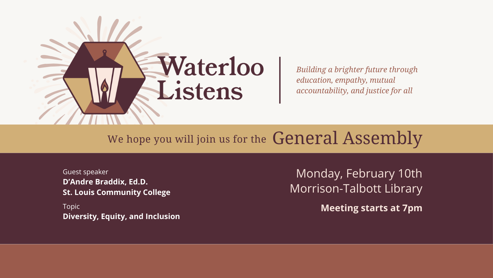 We hope you join us for the General Assembly on Monday, February 10th, 2025 at the Morrison-Talbott Library.